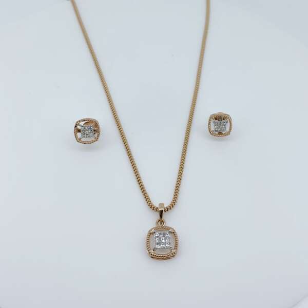 Square Frame Diamond Pendant Set