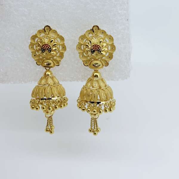 Chiming Melody Gold Jhumka Earrings