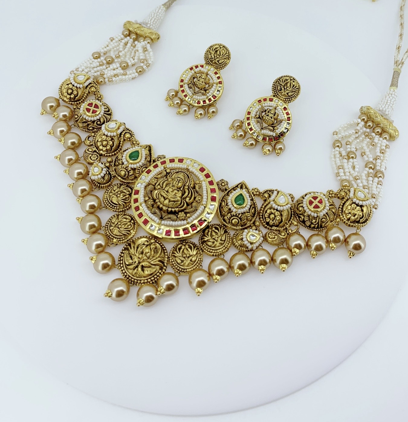 Handcrafted Antique Gold Temple Choker Set - Image 2