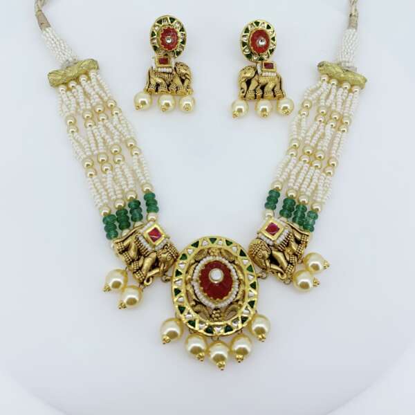 Traditional Temple Elephant Design Choker Set with Earrings