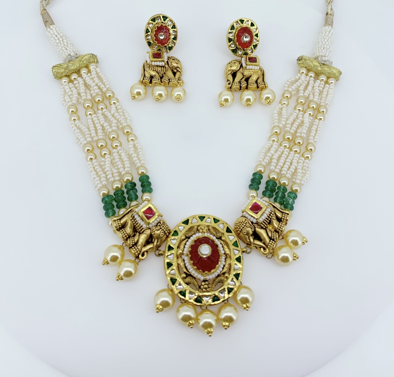 Traditional Temple Elephant Design Choker Set with Earrings