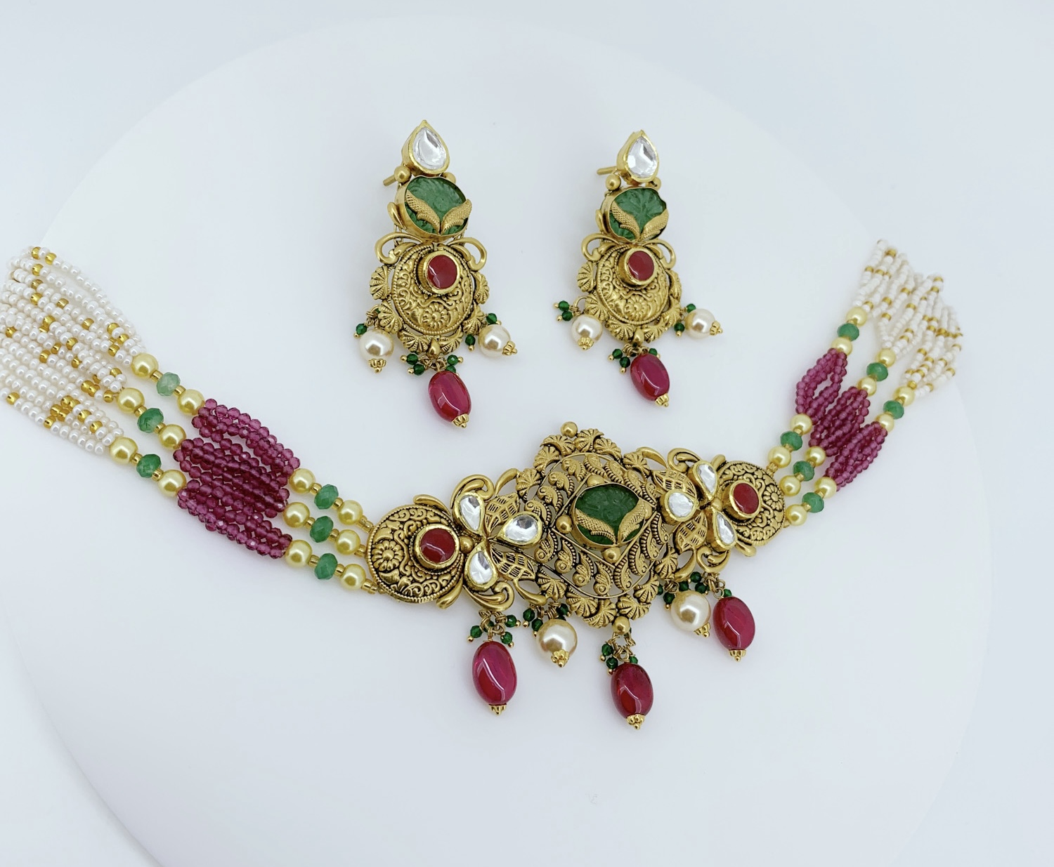 Classic South Indian Inspired Antique Choker Set - Image 3