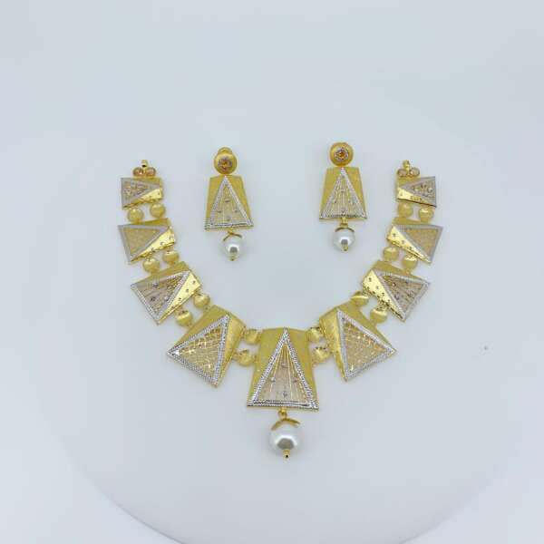 Heritage Geometric Gold Necklace Set with Pearl Drops